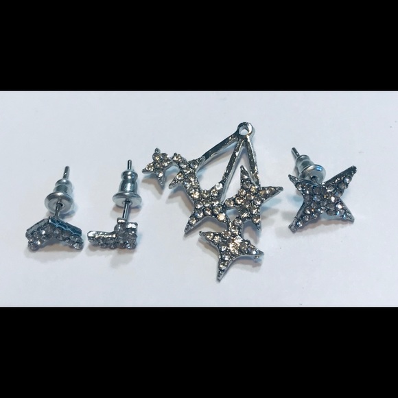 4 Piece Stars Silver Plated Fashion Earring Set - Picture 2 of 3